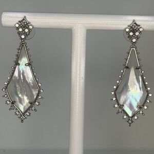 Kendra Scott Hexagon Drop Earrings Iridescent Shell Silver Tone Vintage KS Mark